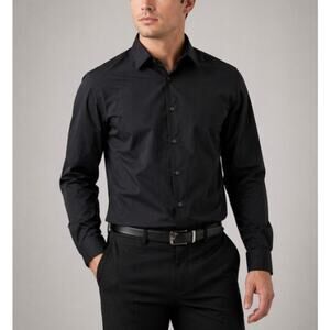 New Unlisted Kenneth Cole Men's Black Button Down Shirt Size 171/2 37/38